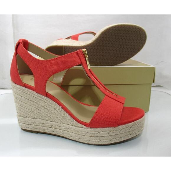Michael Kors Berkley Mid Platform Wedge Sandals Espadrille Spiced Coral Size 8.5 - Picture 6 of 6